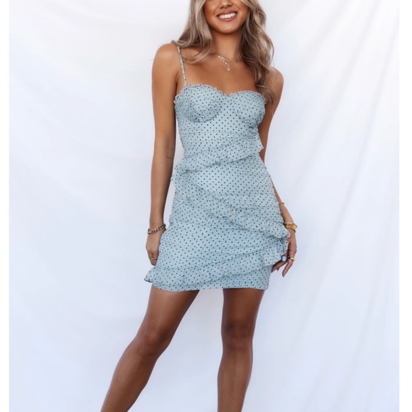 ⭐️ Mimosa Time Polka Dot Chic Glam Girly Party Classy Ruffle Elegant Mini Dress - Picture 4 of 12